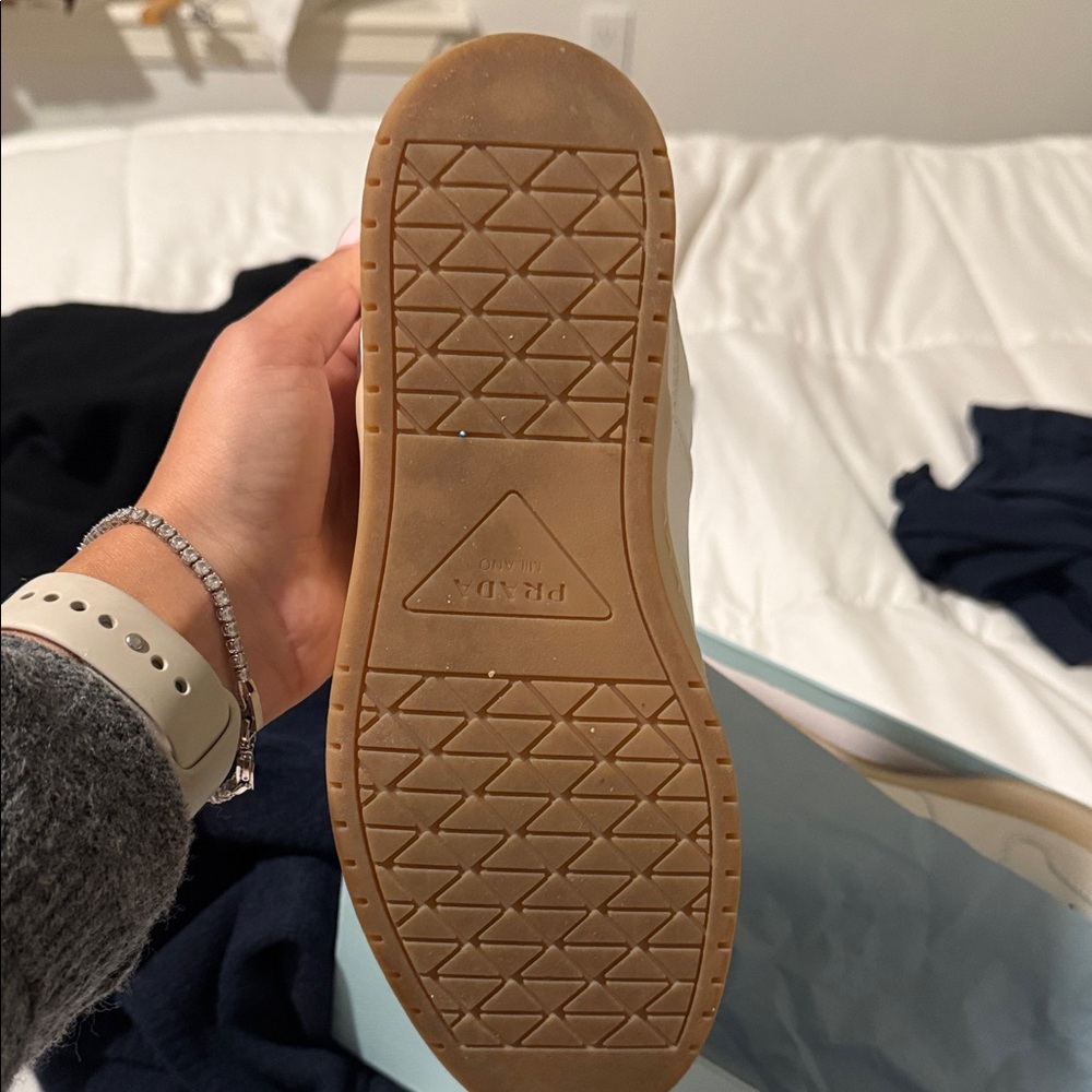 Prada Cream Sneakers with Brown Accents - Picture 2 of 7